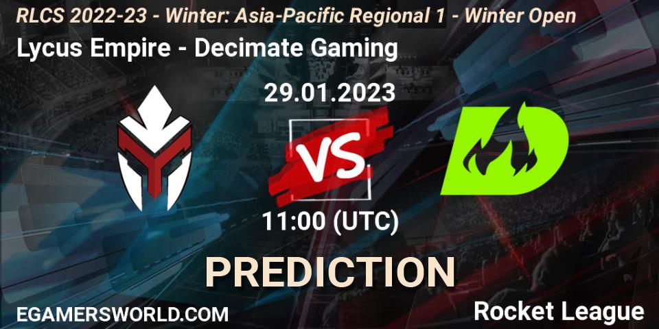 Prognoza Lycus Empire - Decimate Gaming. 29.01.2023 at 11:00, Rocket League, RLCS 2022-23 - Winter: Asia-Pacific Regional 1 - Winter Open