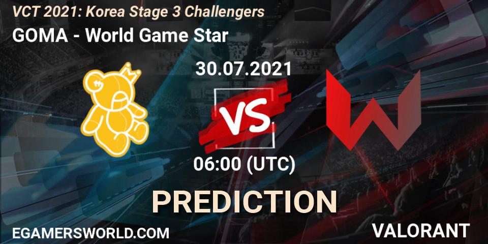 Prognoza GOMA - World Game Star. 30.07.2021 at 06:00, VALORANT, VCT 2021: Korea Stage 3 Challengers