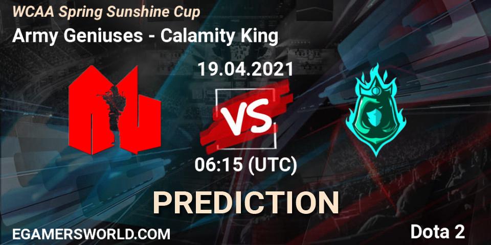 Prognoza Army Geniuses - Calamity King. 19.04.2021 at 06:27, Dota 2, WCAA Spring Sunshine Cup