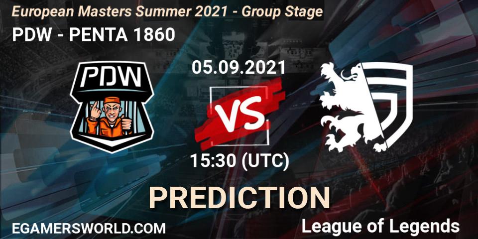 Prognoza PDW - PENTA 1860. 05.09.2021 at 15:30, LoL, European Masters Summer 2021 - Group Stage