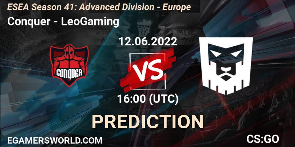 Prognoza Conquer - LeoGaming. 12.06.2022 at 16:00, Counter-Strike (CS2), ESEA Season 41: Advanced Division - Europe