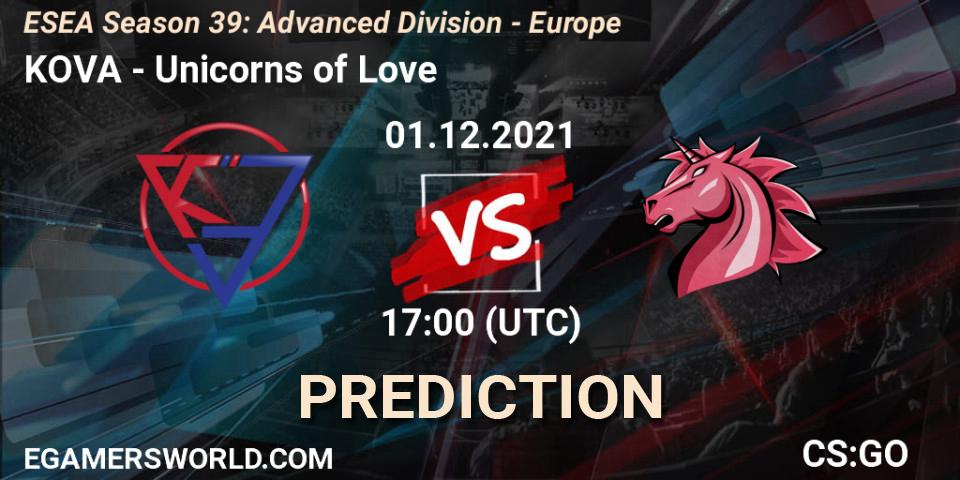 Prognoza KOVA - Unicorns of Love. 01.12.21, CS2 (CS:GO), ESEA Season 39: Advanced Division - Europe