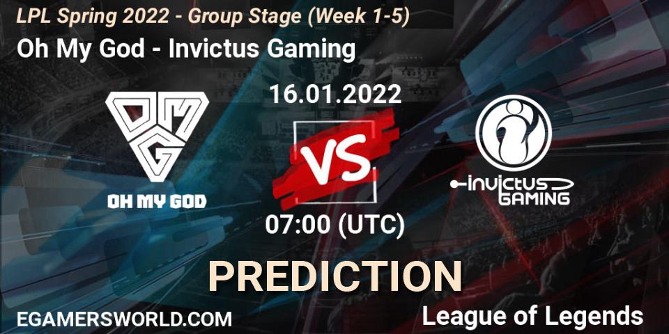 Prognoza Oh My God - Invictus Gaming. 16.01.2022 at 07:00, LoL, LPL Spring 2022 - Group Stage (Week 1-5)