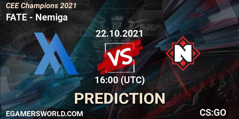 Prognoza FATE - Nemiga. 22.10.2021 at 16:00, Counter-Strike (CS2), CEE Champions 2021
