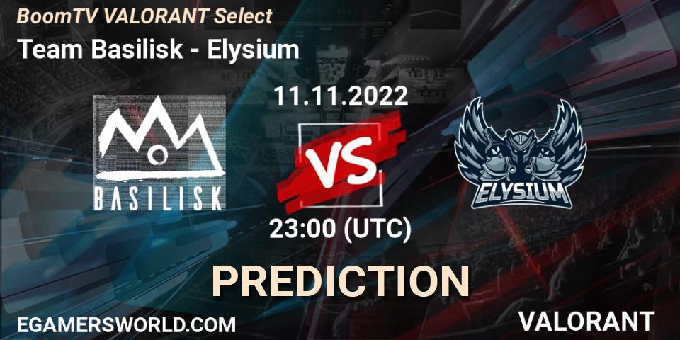 Prognoza Team Basilisk - Elysium. 11.11.2022 at 23:00, VALORANT, BoomTV VALORANT Select
