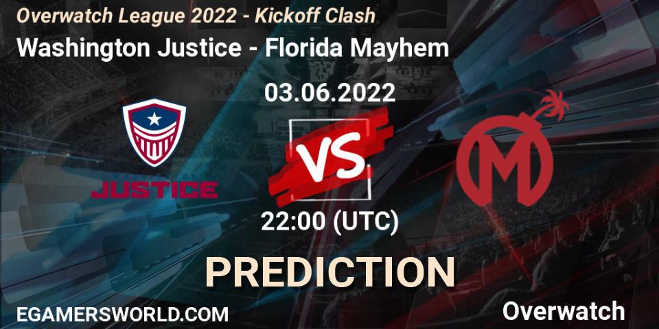 Prognoza Washington Justice - Florida Mayhem. 03.06.2022 at 22:00, Overwatch, Overwatch League 2022 - Kickoff Clash