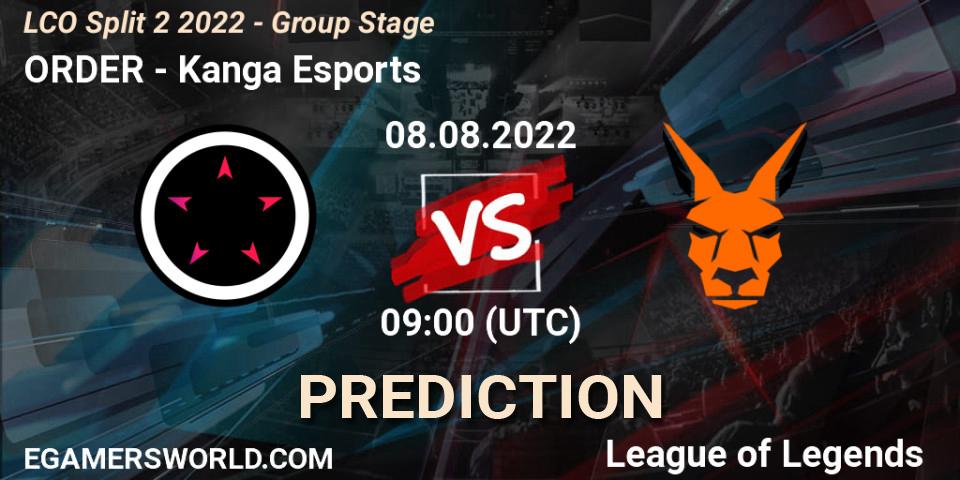 Prognoza ORDER - Kanga Esports. 08.08.22, LoL, LCO Split 2 2022 - Group Stage