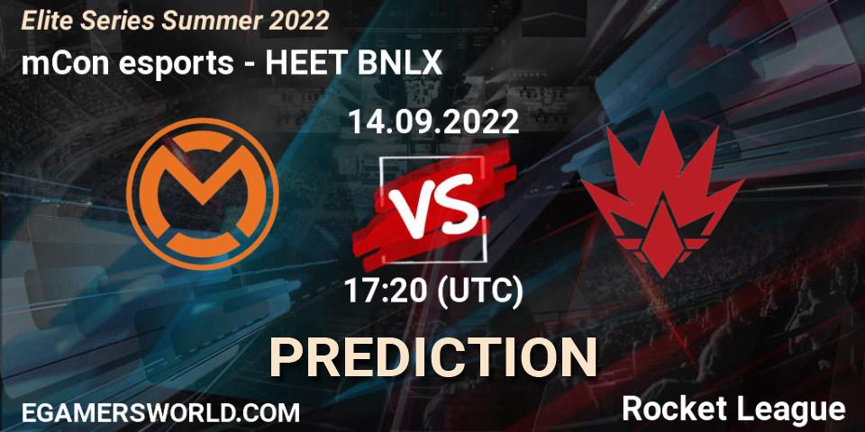 Prognoza mCon esports - HEET BNLX. 14.09.2022 at 17:20, Rocket League, Elite Series Summer 2022