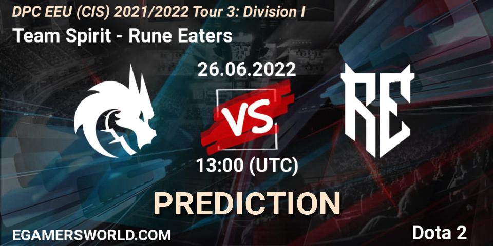 Prognoza Team Spirit - Rune Eaters. 26.06.2022 at 13:01, Dota 2, DPC EEU (CIS) 2021/2022 Tour 3: Division I