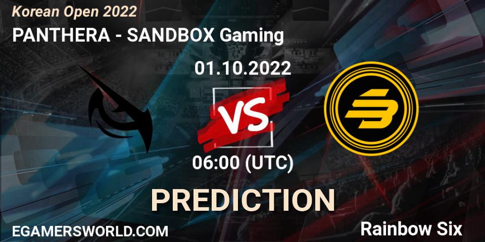 Prognoza PANTHERA - SANDBOX Gaming. 01.10.2022 at 06:00, Rainbow Six, Korean Open 2022