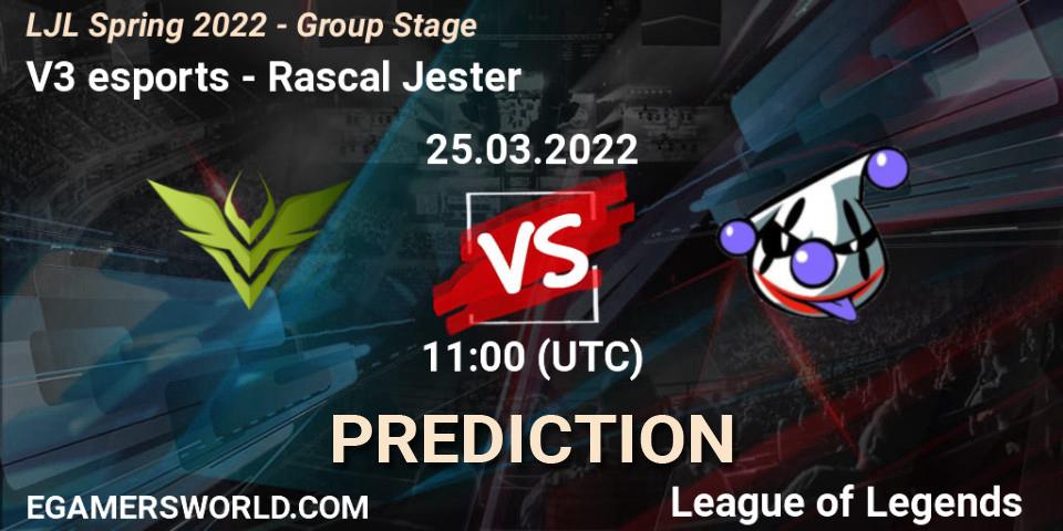 Prognoza V3 esports - Rascal Jester. 25.03.2022 at 11:00, LoL, LJL Spring 2022 - Group Stage