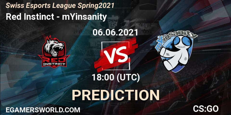 Prognoza Red Instinct - mYinsanity. 06.06.2021 at 18:00, Counter-Strike (CS2), Swiss Esports League Spring 2021