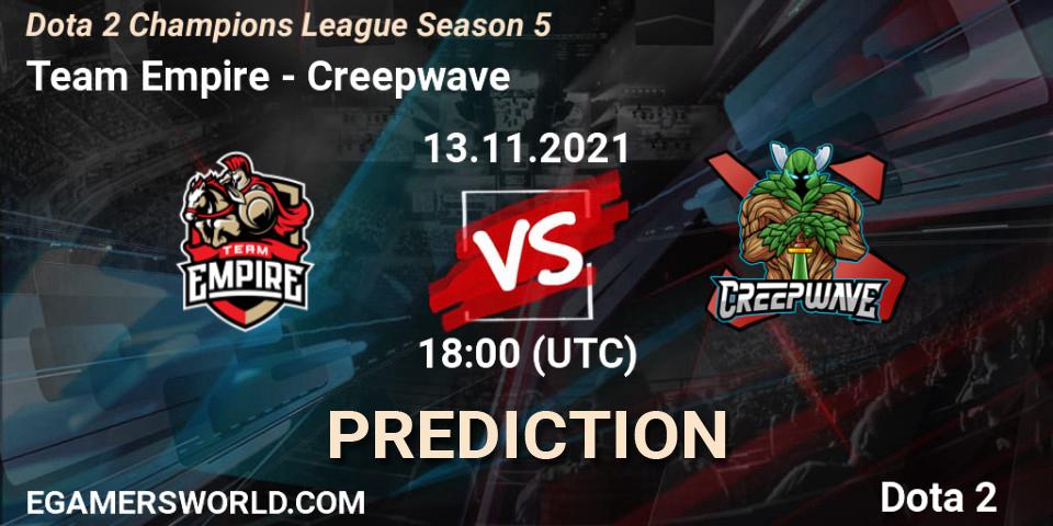Prognoza Team Empire - Creepwave. 13.11.2021 at 19:16, Dota 2, Dota 2 Champions League 2021 Season 5