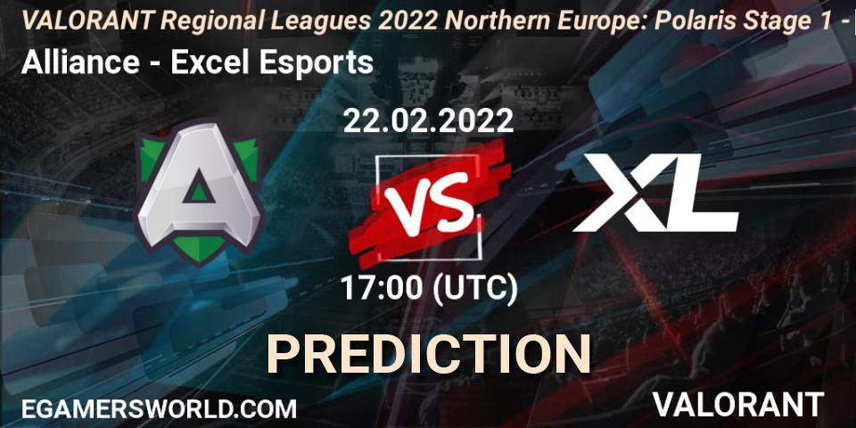 Prognoza Alliance - Excel Esports. 22.02.2022 at 17:00, VALORANT, VALORANT Regional Leagues 2022 Northern Europe: Polaris Stage 1 - Regular Season