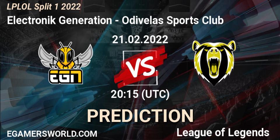 Prognoza Electronik Generation - Odivelas Sports Club. 21.02.2022 at 20:15, LoL, LPLOL Split 1 2022