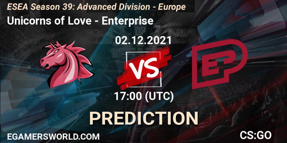 Prognoza Unicorns of Love - Enterprise. 02.12.21, CS2 (CS:GO), ESEA Season 39: Advanced Division - Europe