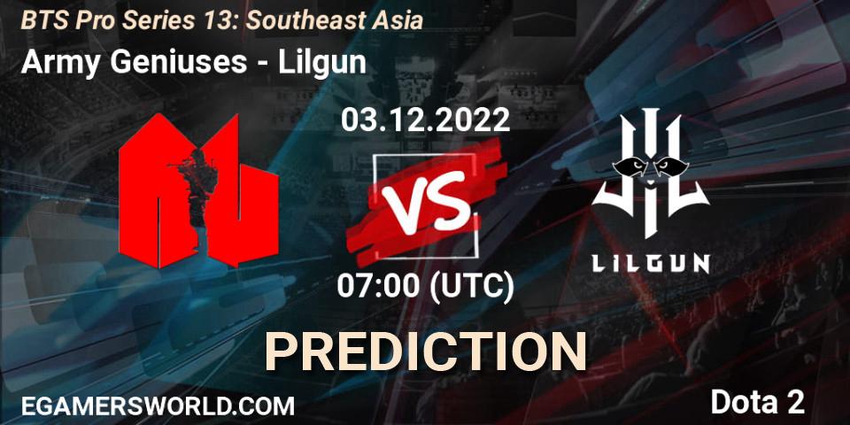 Prognoza Army Geniuses - Lilgun. 03.12.22, Dota 2, BTS Pro Series 13: Southeast Asia
