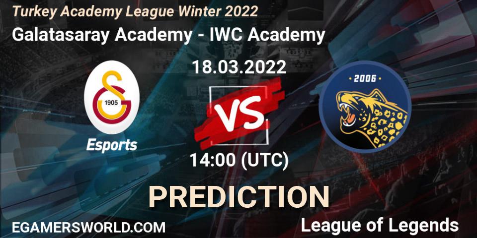 Prognoza Galatasaray Academy - IWC Academy. 18.03.2022 at 14:00, LoL, Turkey Academy League Winter 2022