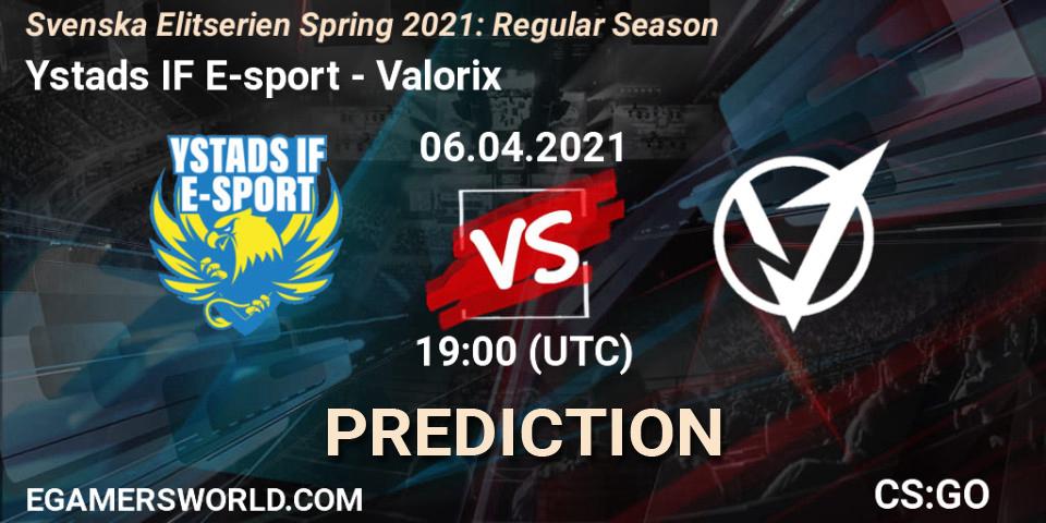 Prognoza Ystads IF E-sport - Valorix. 06.04.2021 at 19:00, Counter-Strike (CS2), Svenska Elitserien Spring 2021: Regular Season