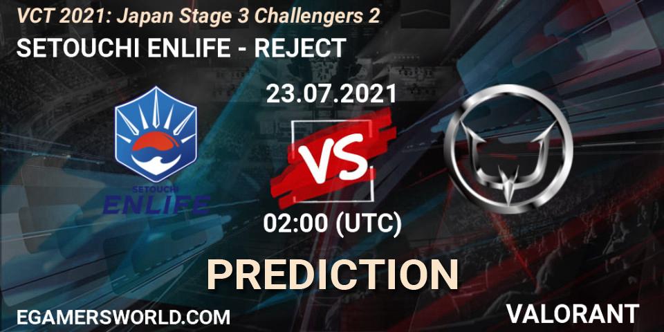 Prognoza SETOUCHI ENLIFE - REJECT. 23.07.2021 at 02:00, VALORANT, VCT 2021: Japan Stage 3 Challengers 2