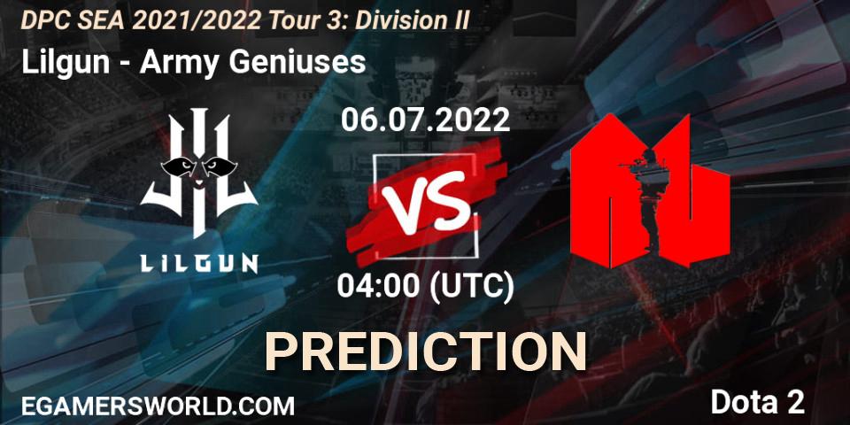 Prognoza Lilgun - Army Geniuses. 06.07.2022 at 04:00, Dota 2, DPC SEA 2021/2022 Tour 3: Division II
