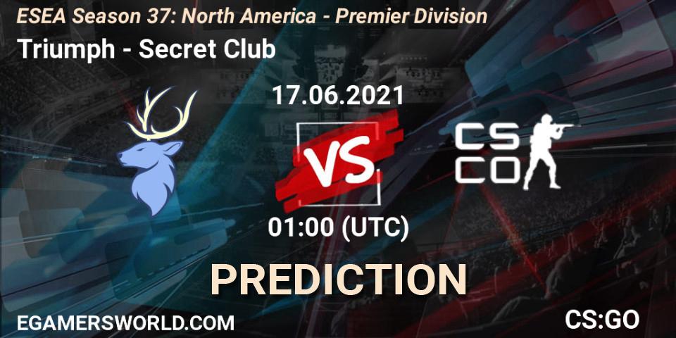 Prognoza Triumph - Secret Club. 17.06.2021 at 01:00, Counter-Strike (CS2), ESEA Season 37: North America - Premier Division
