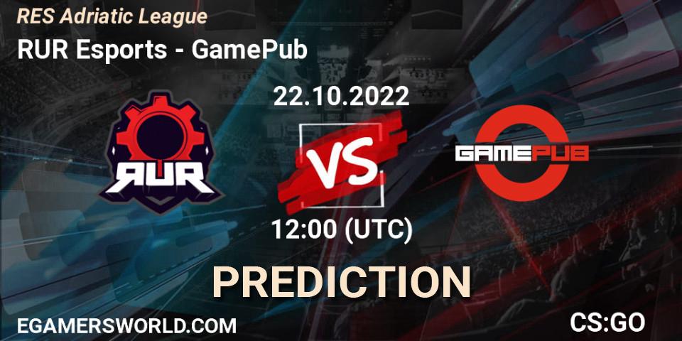 Prognoza RUR Esports - GamePub. 22.10.2022 at 12:00, Counter-Strike (CS2), RES Adriatic League