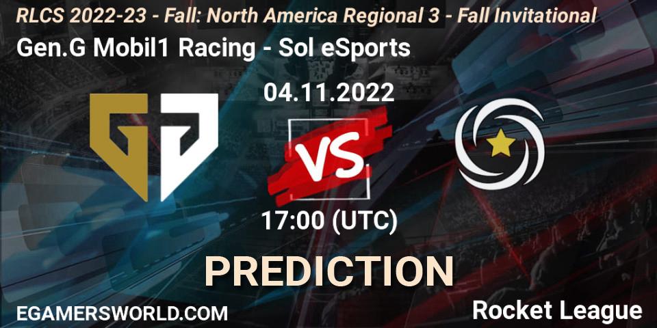 Prognoza Gen.G Mobil1 Racing - Sol eSports. 04.11.2022 at 17:00, Rocket League, RLCS 2022-23 - Fall: North America Regional 3 - Fall Invitational