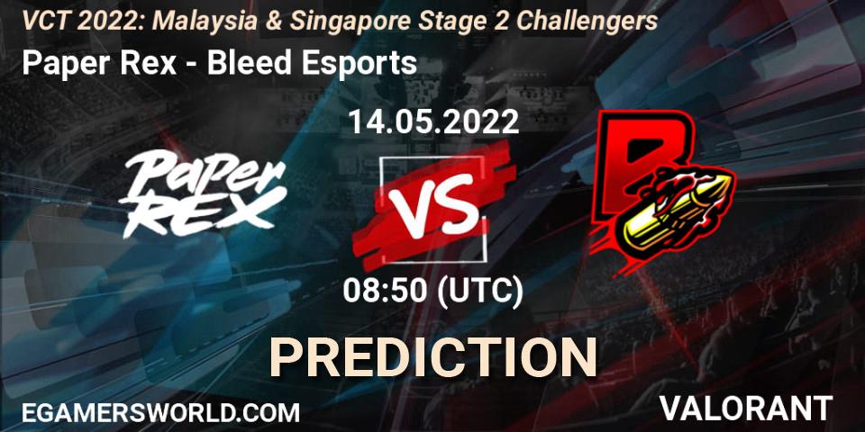 Prognoza Paper Rex - Bleed Esports. 14.05.2022 at 08:50, VALORANT, VCT 2022: Malaysia & Singapore Stage 2 Challengers