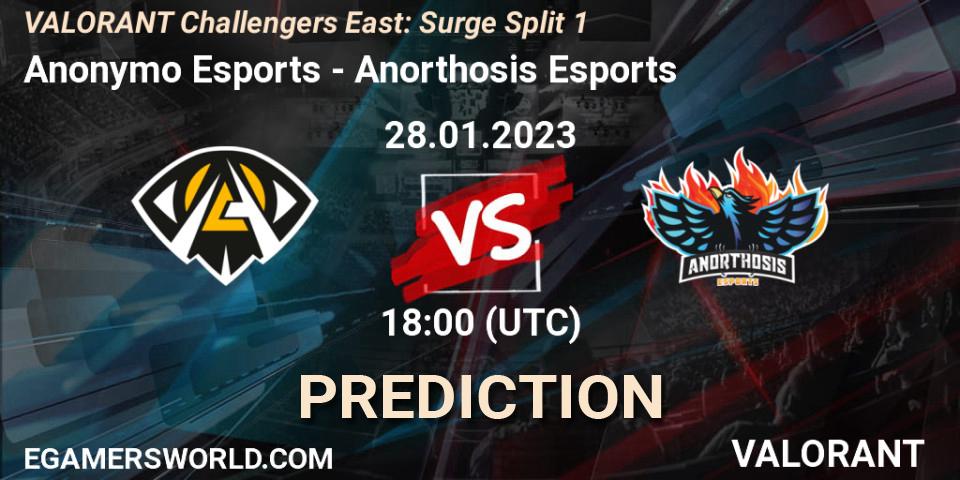 Prognoza Anonymo Esports - Anorthosis Esports. 28.01.23, VALORANT, VALORANT Challengers 2023 East: Surge Split 1