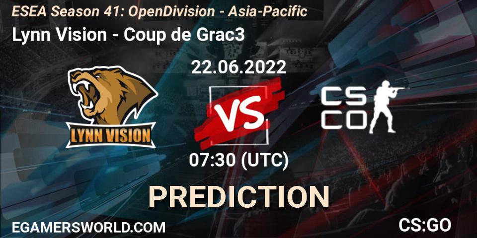 Prognoza Lynn Vision - Coup de Grac3. 22.06.2022 at 07:30, Counter-Strike (CS2), ESEA Season 41: Open Division - Asia-Pacific
