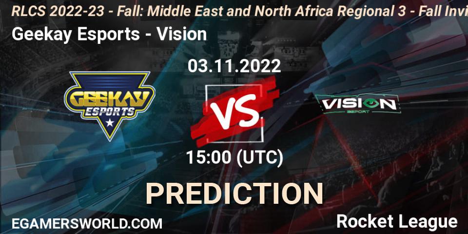 Prognoza Geekay Esports - Vision. 03.11.2022 at 15:00, Rocket League, RLCS 2022-23 - Fall: Middle East and North Africa Regional 3 - Fall Invitational
