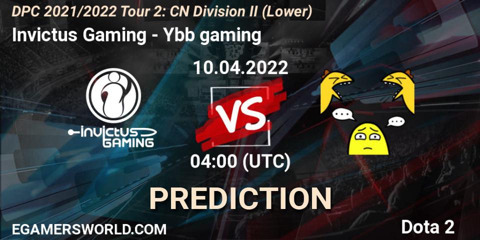 Prognoza Invictus Gaming - Ybb gaming. 19.04.2022 at 04:00, Dota 2, DPC 2021/2022 Tour 2: CN Division II (Lower)