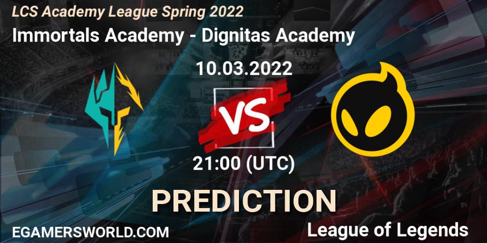 Prognoza Immortals Academy - Dignitas Academy. 10.03.2022 at 21:00, LoL, LCS Academy League Spring 2022