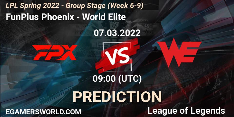 Prognoza FunPlus Phoenix - World Elite. 07.03.2022 at 09:00, LoL, LPL Spring 2022 - Group Stage (Week 6-9)