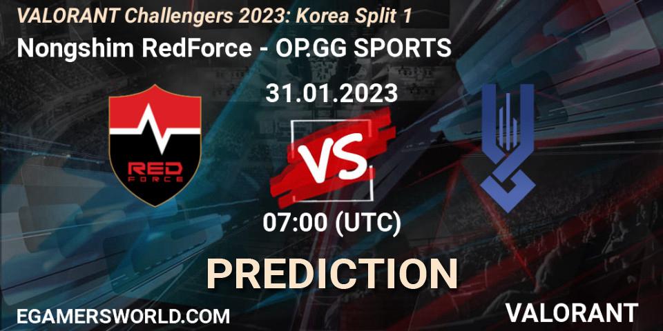 Prognoza Nongshim RedForce - OP.GG SPORTS. 31.01.23, VALORANT, VALORANT Challengers 2023: Korea Split 1