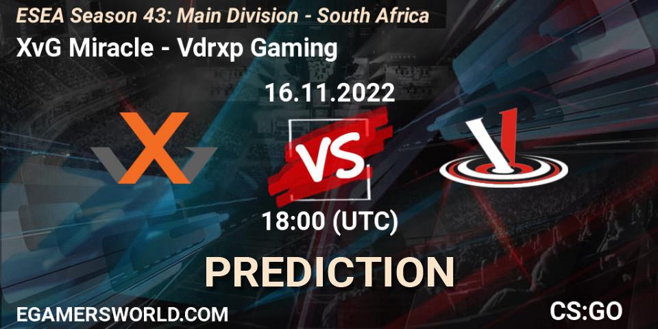 Prognoza XvG Miracle - Vdrxp Gaming. 16.11.22, CS2 (CS:GO), ESEA Season 43: Main Division - South Africa