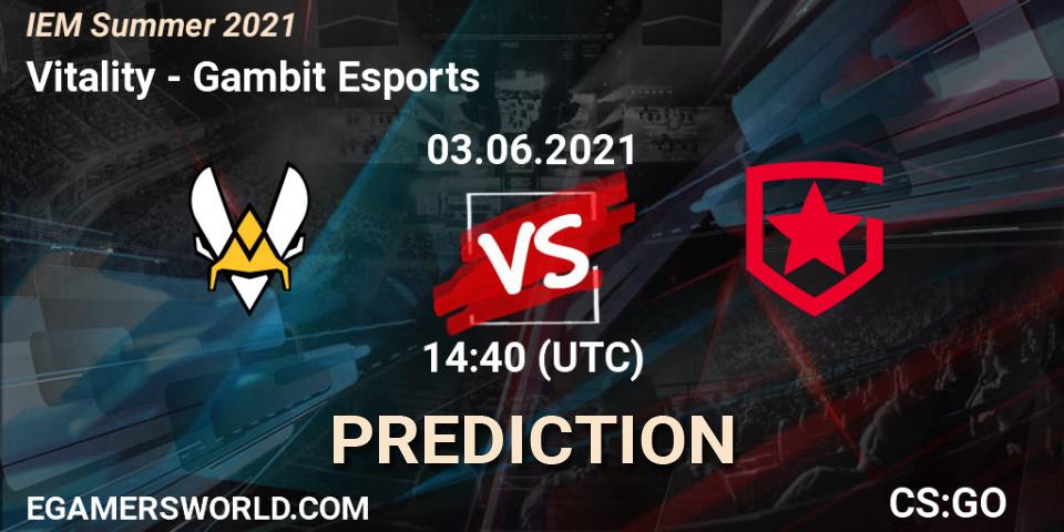 Prognoza Vitality - Gambit Esports. 03.06.2021 at 14:45, Counter-Strike (CS2), IEM Summer 2021