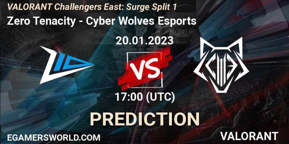 Prognoza Zero Tenacity - Cyber Wolves Esports. 20.01.2023 at 21:10, VALORANT, VALORANT Challengers 2023 East: Surge Split 1