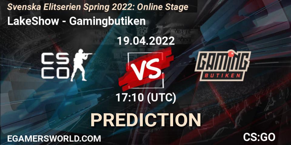 Prognoza LakeShow - Gamingbutiken. 19.04.2022 at 17:10, Counter-Strike (CS2), Svenska Elitserien Spring 2022: Online Stage