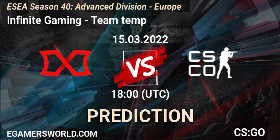 Prognoza Infinite Gaming - Team temp. 15.03.2022 at 18:00, Counter-Strike (CS2), ESEA Season 40: Advanced Division - Europe