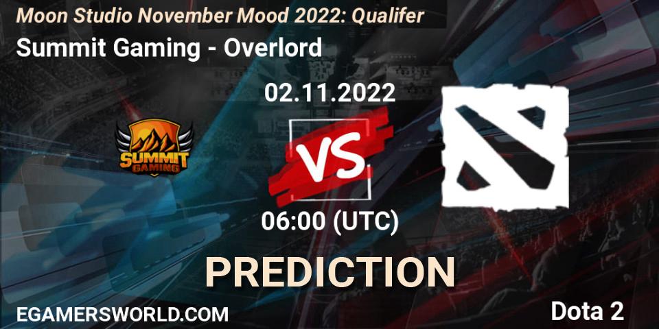 Prognoza Summit Gaming - Overlord. 02.11.2022 at 06:04, Dota 2, Moon Studio November Mood 2022: Qualifer