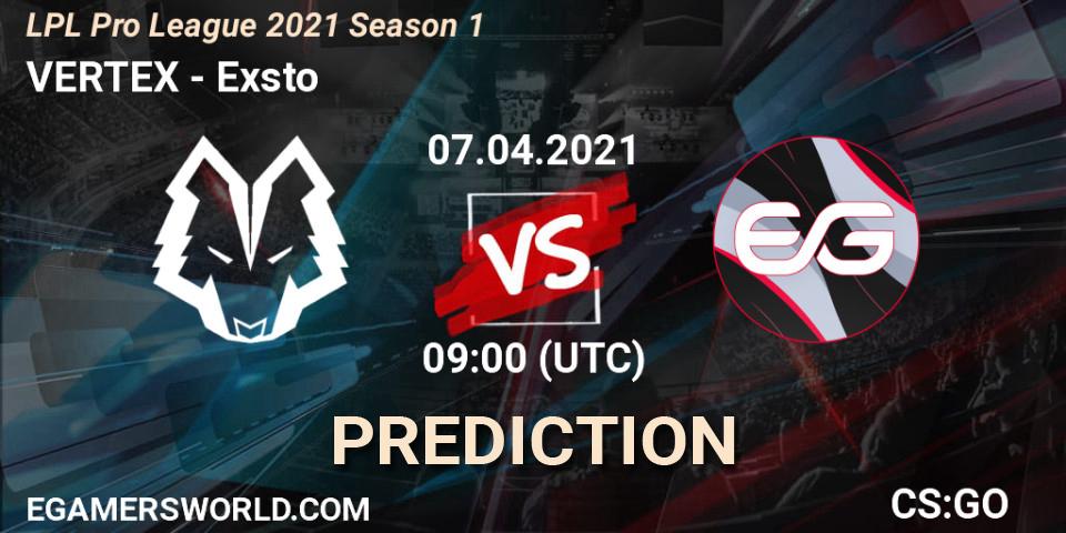 Prognoza VERTEX - Exsto. 07.04.2021 at 09:00, Counter-Strike (CS2), LPL Pro League 2021 Season 1