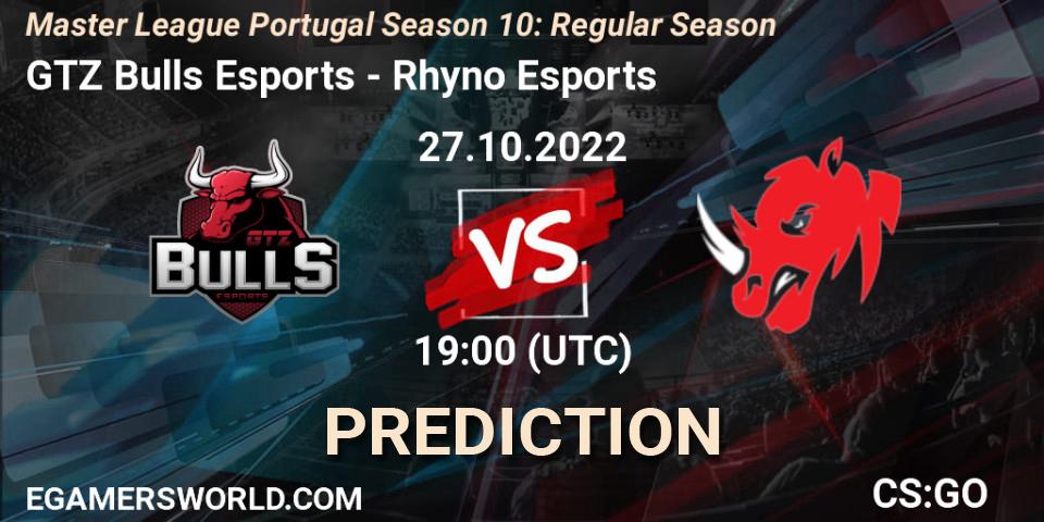 Prognoza GTZ Bulls Esports - Rhyno Esports. 27.10.2022 at 19:00, Counter-Strike (CS2), Master League Portugal Season 10: Regular Season