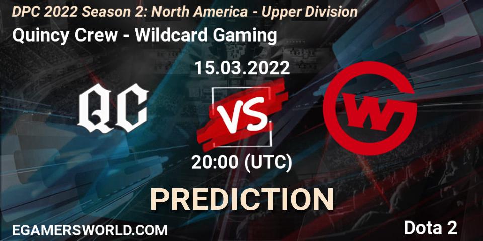 Prognoza Quincy Crew - Wildcard Gaming. 15.03.2022 at 21:02, Dota 2, DPC 2021/2022 Tour 2 (Season 2): NA Division I (Upper) - ESL One Spring 2022