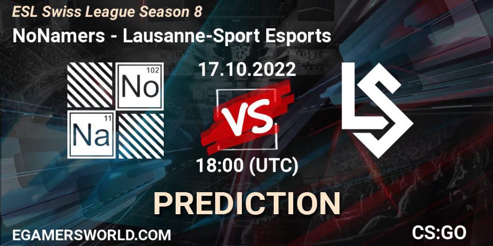 Prognoza NoNamers - Lausanne-Sport Esports. 17.10.2022 at 18:00, Counter-Strike (CS2), ESL Swiss League Season 8