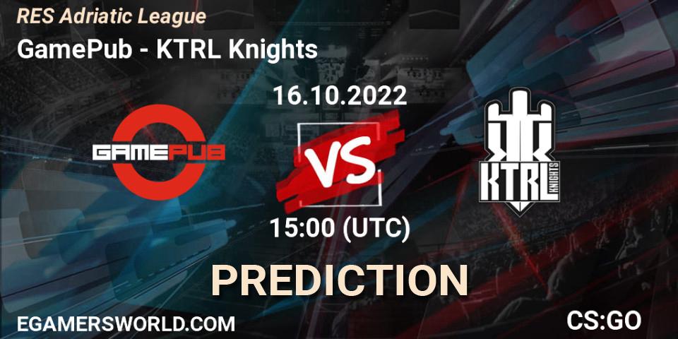 Prognoza GamePub - KTRL Knights. 16.10.2022 at 15:00, Counter-Strike (CS2), RES Adriatic League