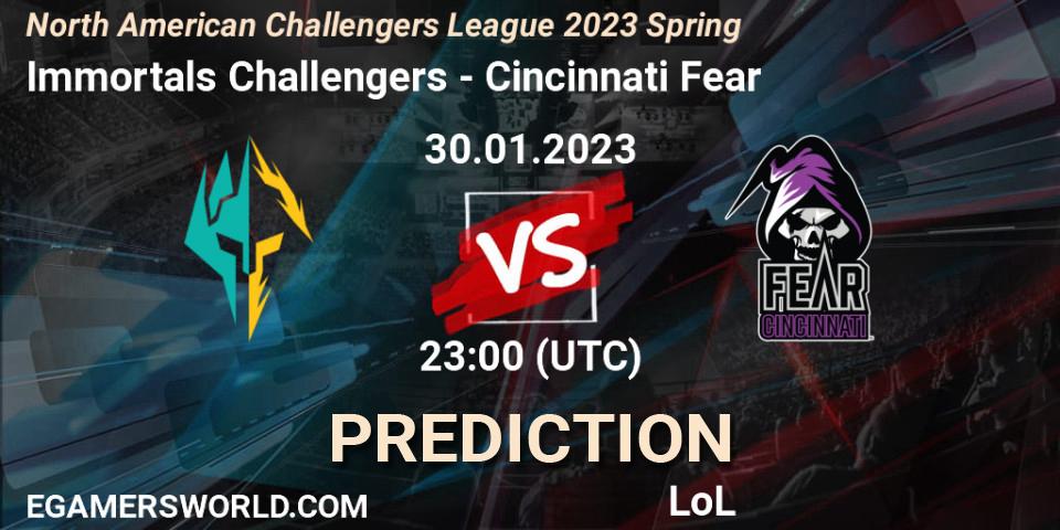 Prognoza Immortals Challengers - Cincinnati Fear. 30.01.23, LoL, NACL 2023 Spring - Group Stage