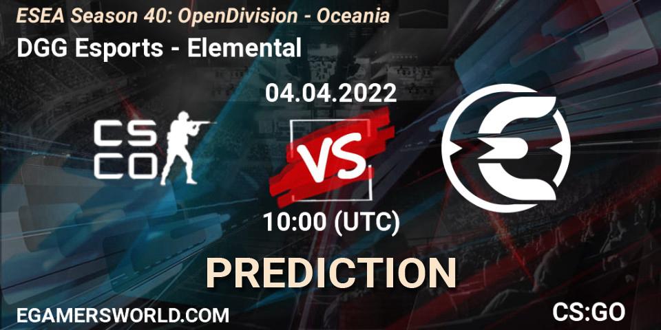 Prognoza DGG Esports - Elemental. 04.04.2022 at 10:00, Counter-Strike (CS2), ESEA Season 40: Open Division - Oceania
