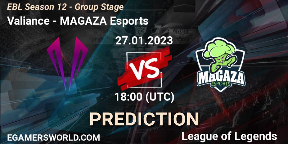Prognoza Valiance - MAGAZA Esports. 27.01.2023 at 18:00, LoL, EBL Season 12 - Group Stage